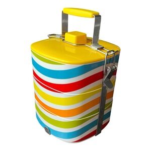 Vintage Bento Lunch Box Multicolor Wave Pattern Picnic Box 3 Trays Metal Handle